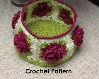 Flowery Crochet Basket- INSTANT DIGITAL DOWNLOAD