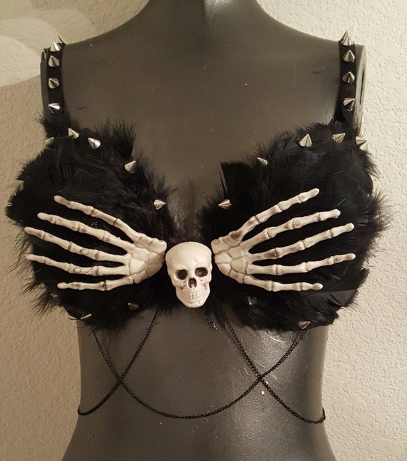 Items similar to fallen angel inspired rave bra- dark angel decorated ...