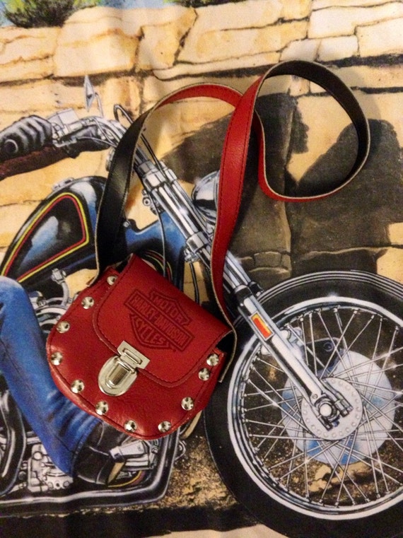 Vintage Red Studded Small Leather Harley Davidson Purse