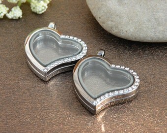 1pcs 29x34mm floating charms locket,heart shape magic locket pendant,wish box with white crystals P7718