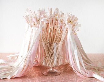 50 Wedding Wands, Wedding Send Off Streamers, Ribbon Wands, Double Ribbon Wedding Wands With Bells
