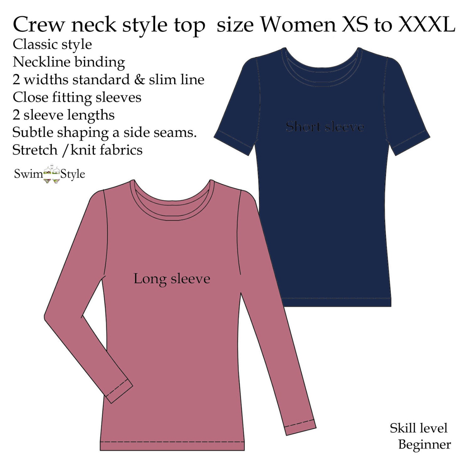 Crew neck top pattern Women s sewing pattern T shirt style