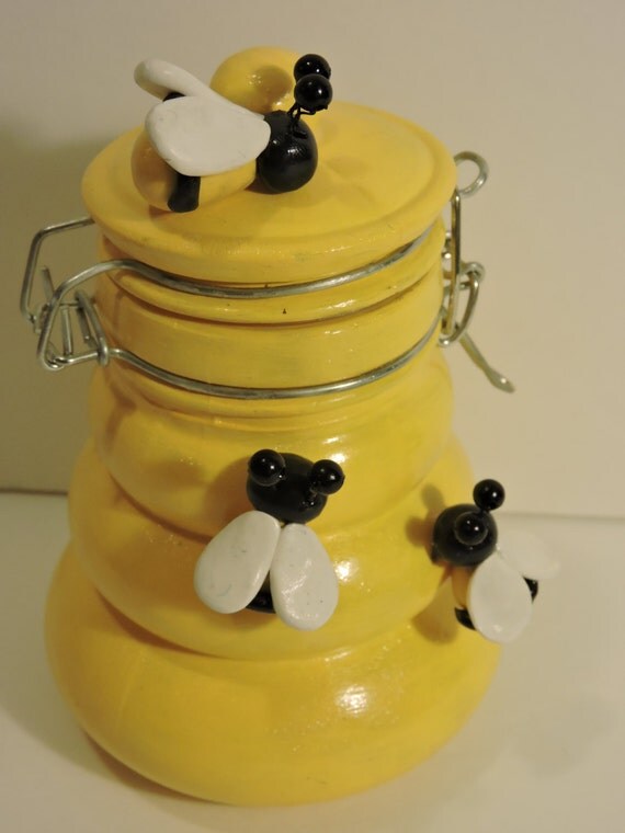 Yellow Honey Jar Honey Pot Honey Bee Jar By Runningcedarcrafts