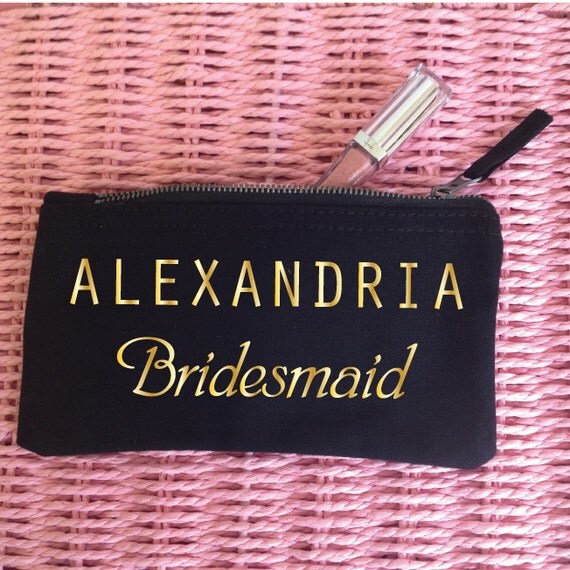 Custom Makeup Bag with Name. Custom Bridesmaid Makeup Bag.
