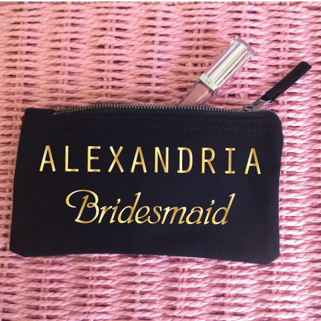 Custom Makeup Bag with Name. Custom Bridesmaid Makeup Bag.