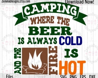 Camping svg - Camping svg files - Fire svg - Glass block svg - .SVG, .PNG .DXF Silhouette studio-cutting file- commercial use svg