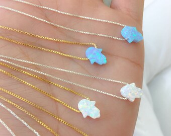 Opal Necklace. Opal Hamsa Necklace. SALE 925 Sterling Silver Hamsa Opal Necklace. Light Blue Hamsa Opal. Silver Opal Hamsa. Box Chain