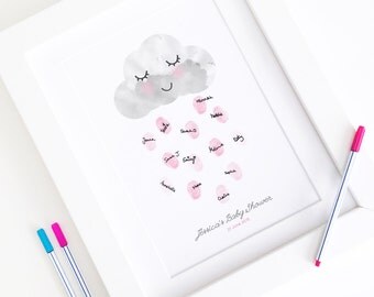Personalised / Customised Baby Shower Fingerprint Guest Book - Happy Little Rain Cloud - Nursery Decor Print