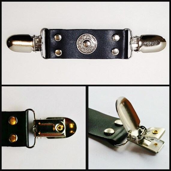 Black leather women's dress jacket or shirt cinch clip