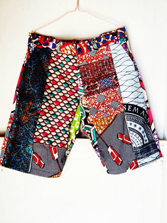 Mens shorts african print patchwork ankara wax by AfricaOneLove