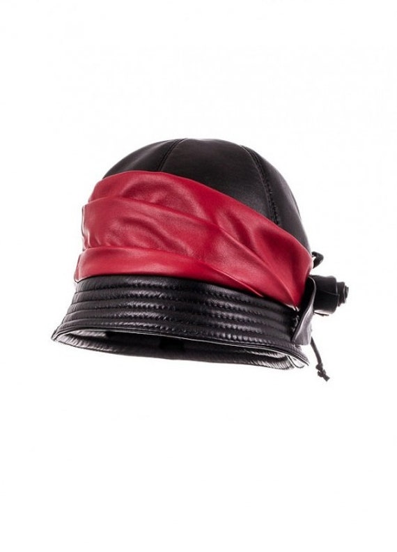 LEATHER women hat NEW Black skull cap Elegant by