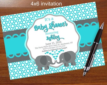 Popular elephant baby shower invitation,blue and gray, blue and grey, printable, shower, social media, facebook Elephant,zebra,giraffe