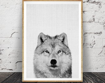Wolf Print, Woodlands Nursery Wall Art, Black White Grey Decor, Kids Room Poster, Forest Animal, Printable Instant Digital Download
