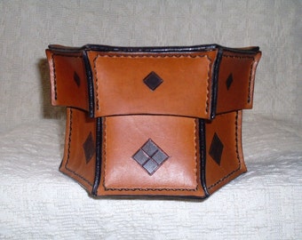 Decorated leather casket, leather box, article for home, leather crafts, leather goods, gift idea