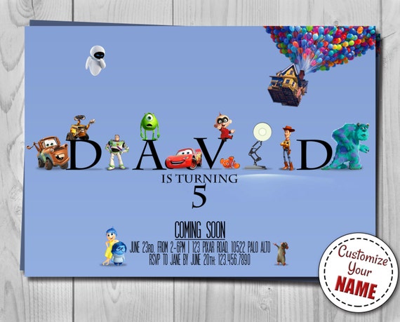 Pixar Logo Invitation Disney Birthday Invite Customizable