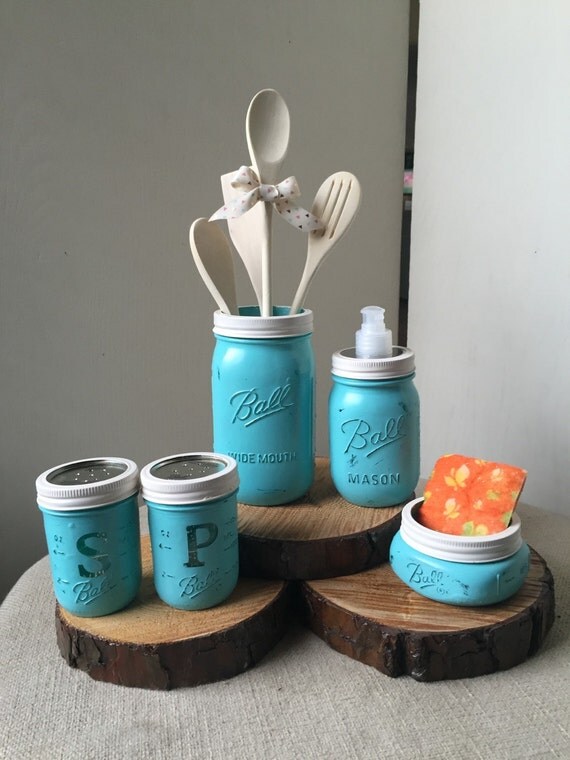 Mason Jar Kitchen Set Kitchen Decor Kitchen by GingersCountryDecor