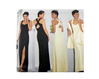 2001 Butterick 6463 Misses' Lined Evening, Formal, Prom Dress and Stole, New, OOP, Uncut, Factory Folded Sewing Pattern Size 6-10