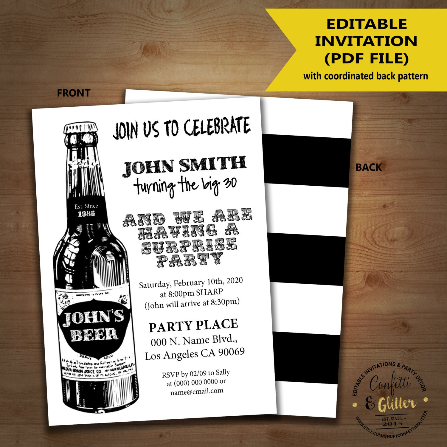 Beer party birthday invitation adult surprise party blank