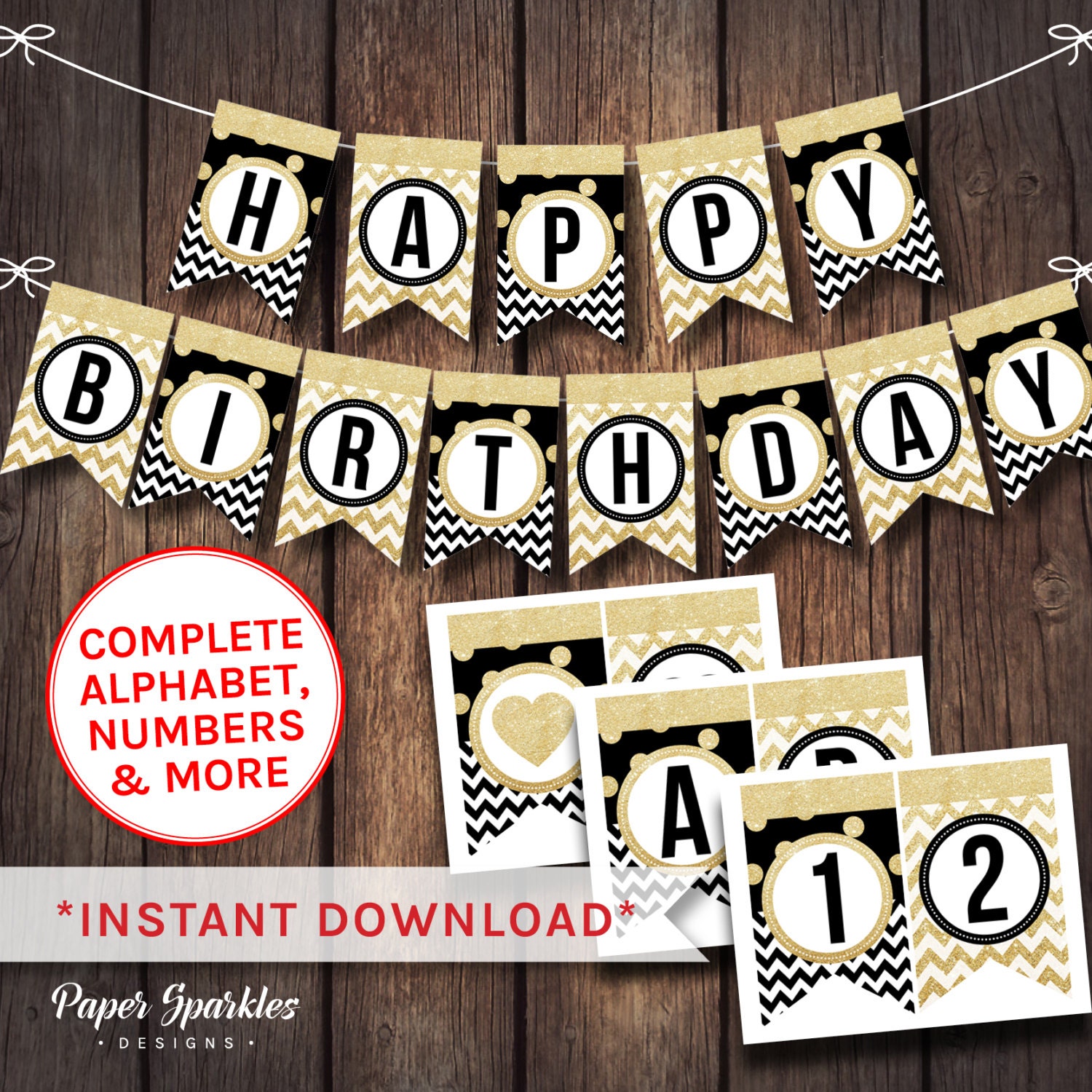 birthday banner black and gold banner alphabet banner happy