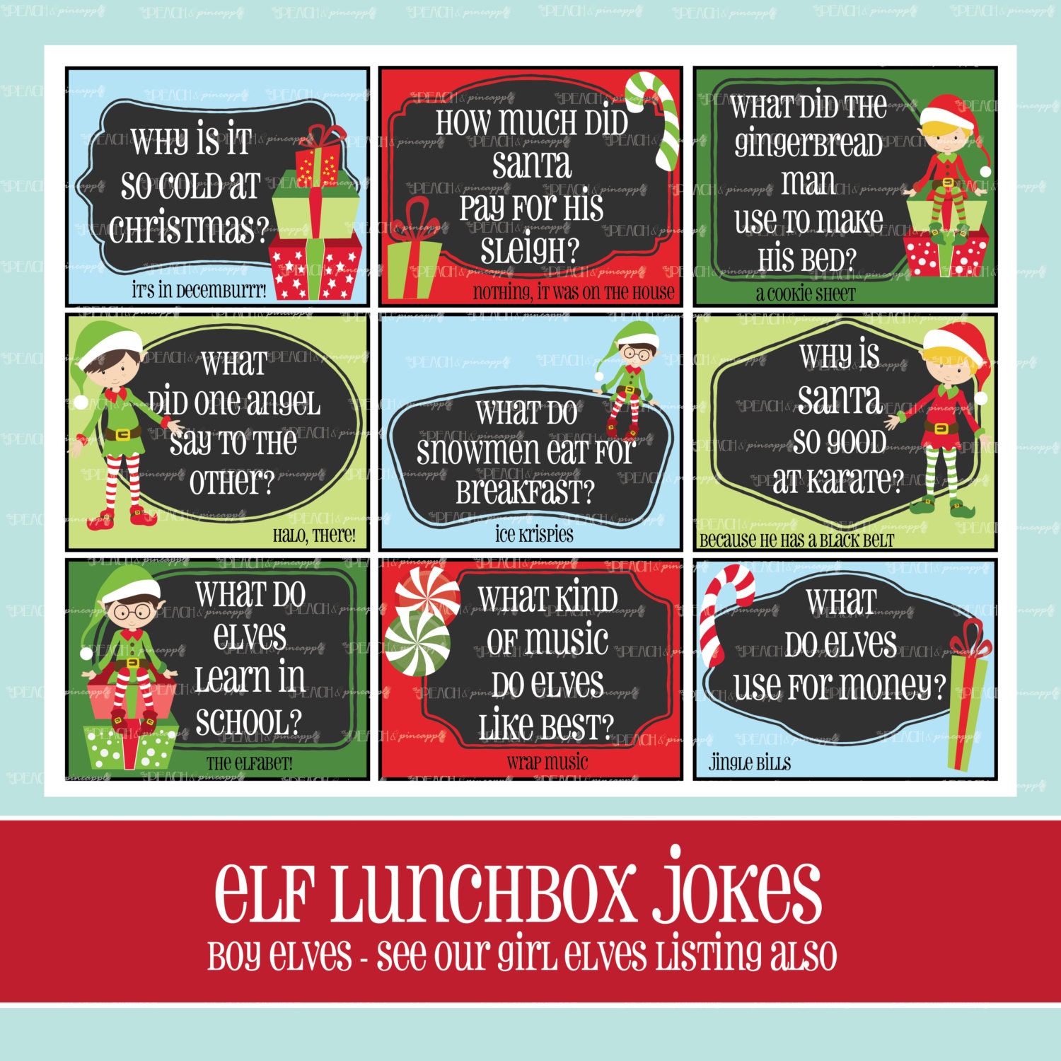 Boy ELF LUNCHBOX JOKES Printable Christmas Lunchbox Notes