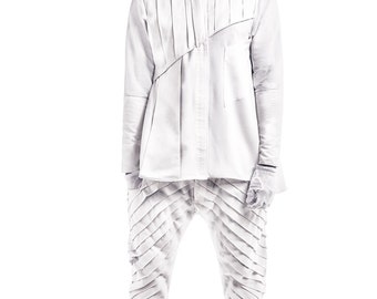 Mens Diagonal pleated pants with calf cuff