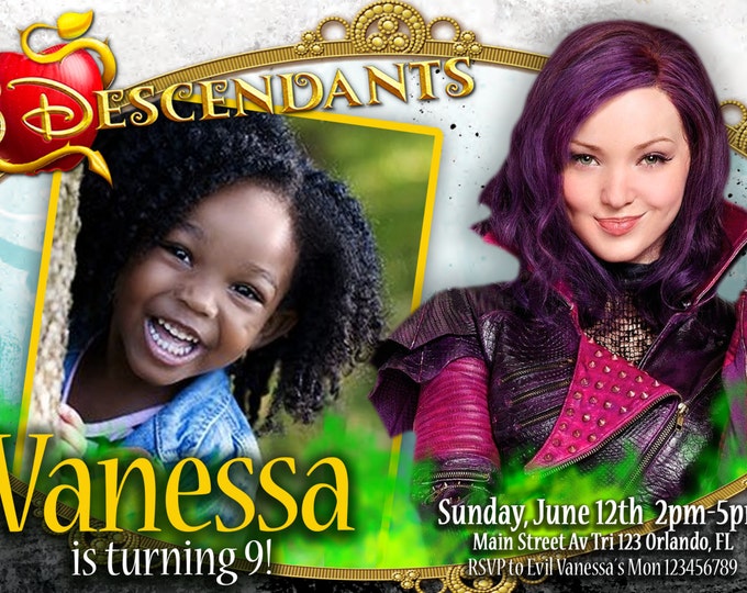 Birthday Invitation with Photo Disney Descendants - EVIE or MAL - We deliver your order in record time!, less than 4 hour! Best Value