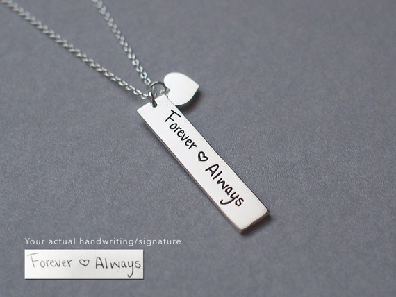 personal handwriting engraving Personalized Signature Necklace Engraved Handwriting Bar Bar /