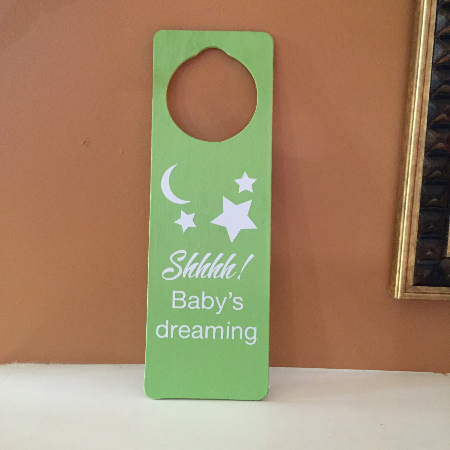 Baby sleeping door hanger by sburkedesign on Etsy