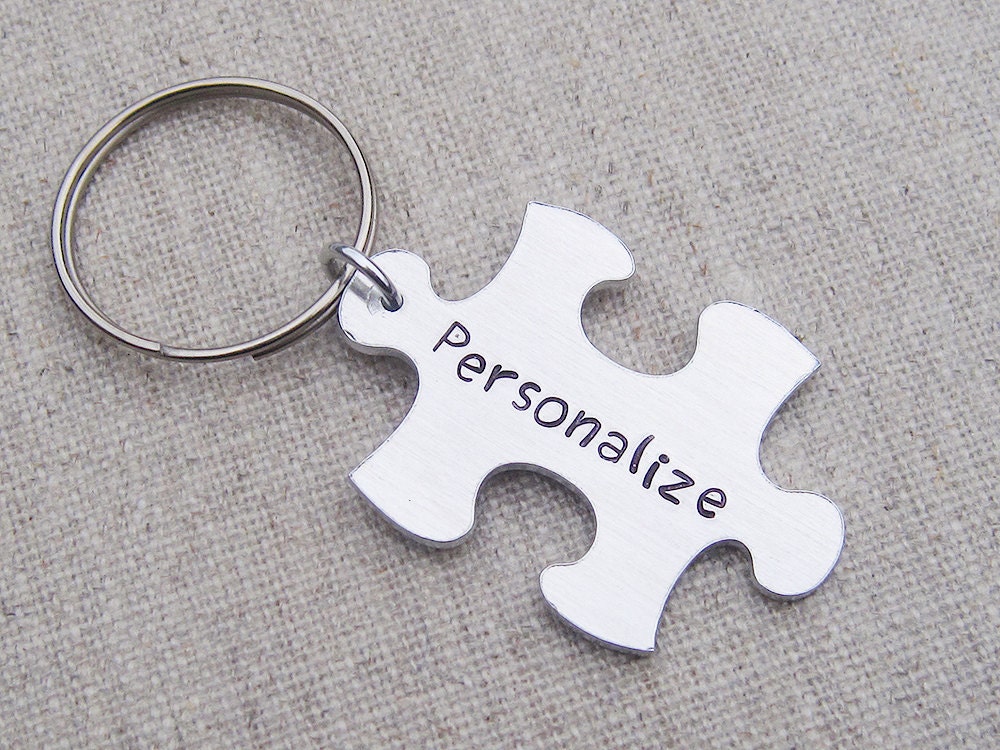 Personalized jigsaw puzzle piece keychain customized keyring