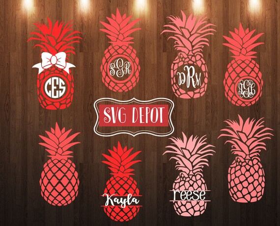 Download Preppy pineapple group svg file split pineapple monogram cut