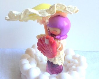 Figurine, Kokeshi, fimo, fact hand /broderie English/geisha/range/umbrella/multicolor/decoration/doll/doll/Center of table