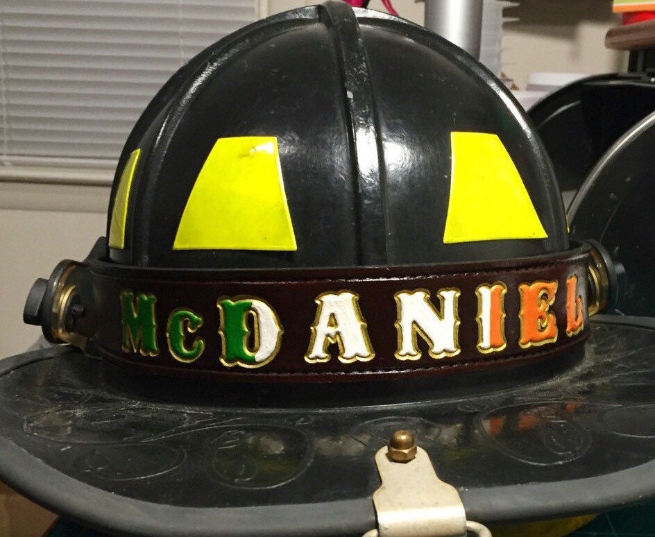 Firefighter Leather Helmet Band by Engine1Leatherwork on Etsy