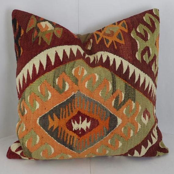 Gold and Maroon 24x24 Decorative Kilim Floor Cushion Accent
