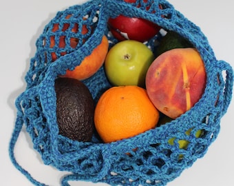 Blue farmers market bag, Cotton market bag, Crochet shopping bag, Beach bag, String bag, Handmade eco friendly bag Crochet tote bag Book bag