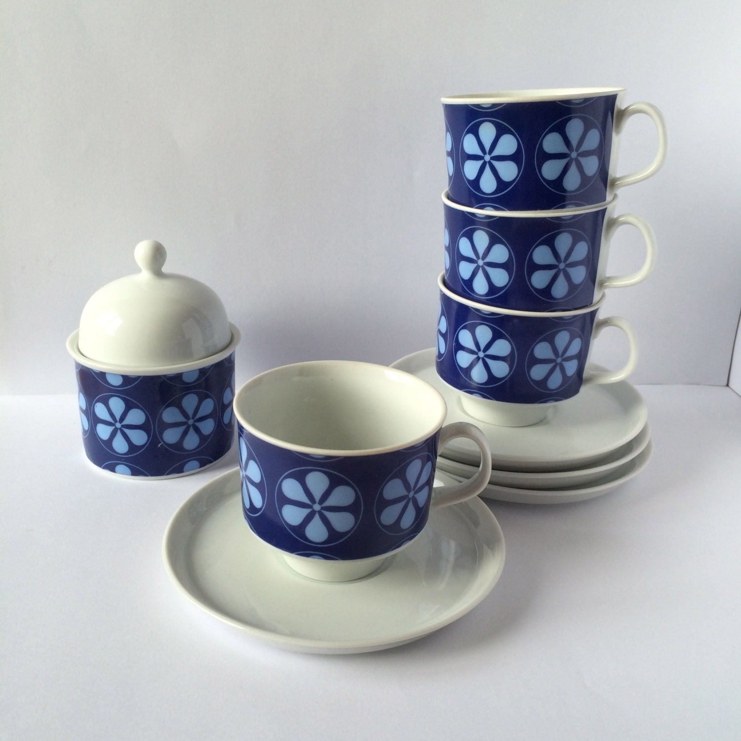 SALE 50 70s retro German coffee cups and sugar bowl / china