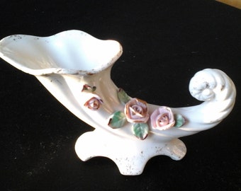 50's Cornucopia, Horn of Plenty, porcelain, with roses and gold