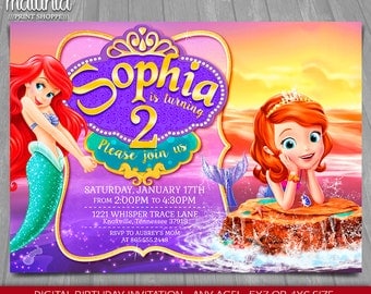 Sofia the first invitation, Princess Sofia Invitation, Sofia Mermaid Invitation, Princess Birthday Invitation, Pool Party, Floating Palace