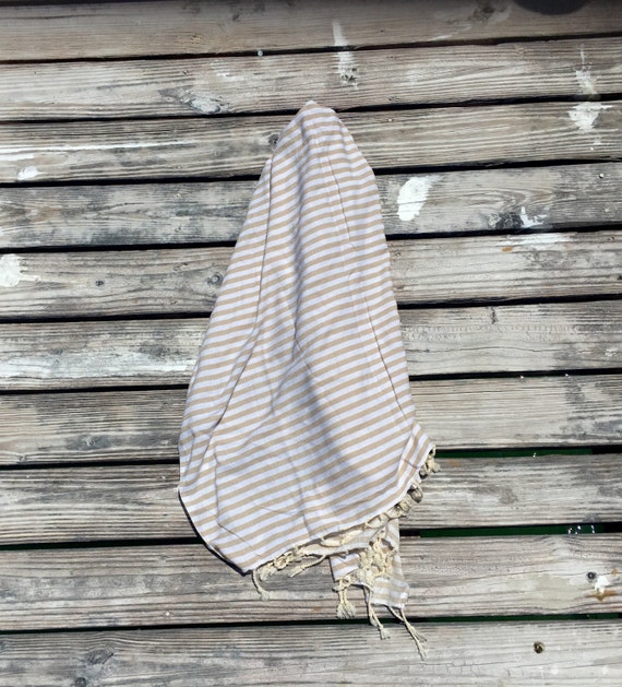Cabana Beige Sand Stripe Authentic Towel | Turkish Towel | Bath Towel | Beach Towel | Peshtemal Towel | Natural Cotton | Eco Friendly