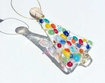 Fused glass christmas tree, christmas ornament, colorful christmas tree, fused glass ornament, christmas decor, handmade christmas,