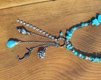 Handmade Woven Anklet Added Brass Bell Dolphin Seahorse
