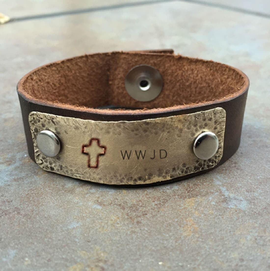 WWJD Handcrafted Distressed Leather Bracelet with Silver