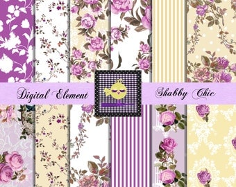 Digital Paper, Scrapbook Paper, Digital Shabby Paper, Vintage Scrapbook Purple Digital Paper, Shabby Rose Paper. No. P.81.DA