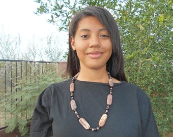 Unpolished agate and black onyx necklace beaded necklace handmade necklace
