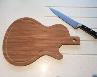 Carved bamboo LP guitar cutting board, /Les Paul electric guitar / kitchen decor / Gibson body serving cheese board / house warming gift