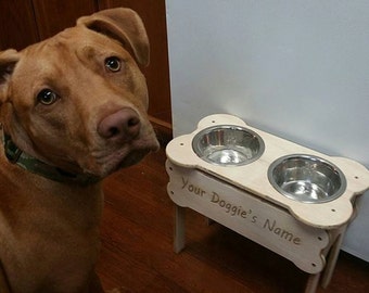 Wooden Dog Bowl Stand Pick Your Height Comes With Bowls Made In The USA Free Engraving