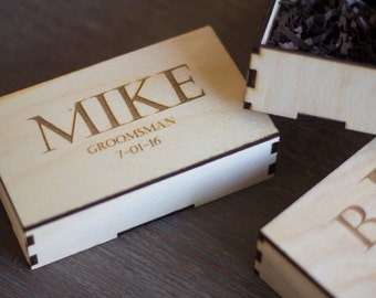 Hand Crafted Personalized Gift Boxes custom size. Laser cut with laser engraved personalized lid. Custom wood gift box wooden set