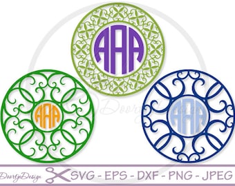 Circle Monogram SVG files for cutting machines, SVG files monogram Curly for Cricut, DXF files, Vector designs silhouette, cut file