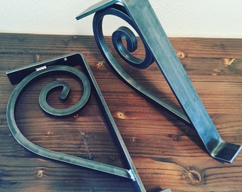 Sale! Shelf Brackets, 2 PC Set, Hand Scrolled, Handmade, Metal, Corbel, Support, Open Shelving, Rustic Style, Farmhouse, Iron Scrolls