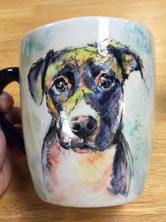 Custom pet portrait on mug by FineArtbyEmma on Etsy