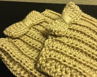 Extra large boot cuff pair bow handmade bone crochet gift for her mom